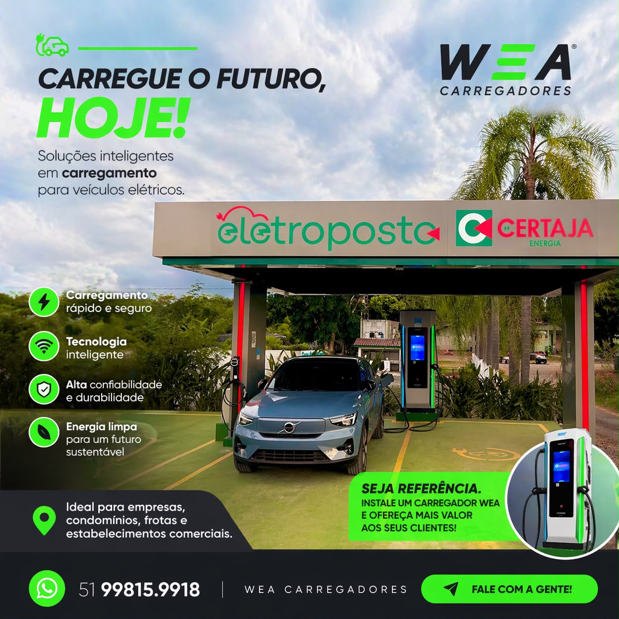 Eletroposto comercial com carregador rápido para veículos elétricos